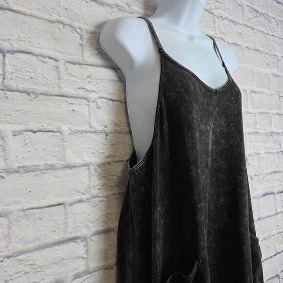 Zenana Womens Size Small/Medium Ash Black Acid Washed Jumpsuit Back Pocket - Picture 5 of 16